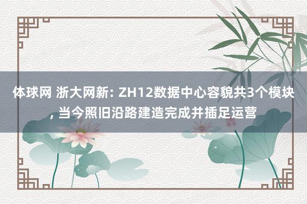 体球网 浙大网新: ZH12数据中心容貌共3个模块, 当今照旧沿路建造完成并插足运营