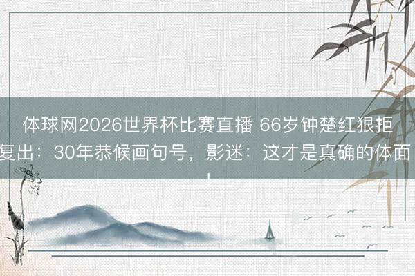 体球网2026世界杯比赛直播 66岁钟楚红狠拒复出:30年恭候画句号,影迷:这才是真确的体面!